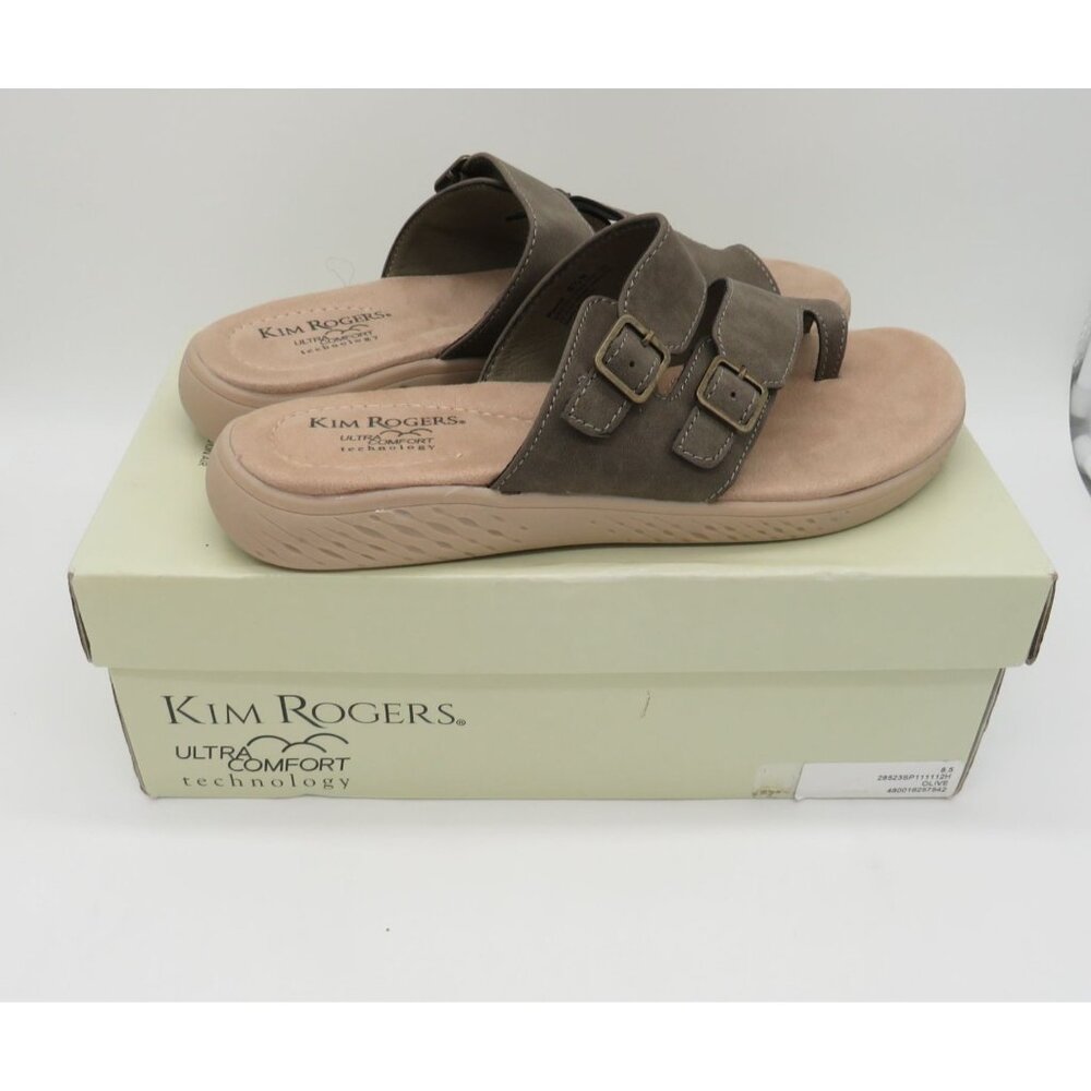 Kim Rogers Womens Ultra Comfort Sandals olive Dual Strap Slip-On 8.5 NEW